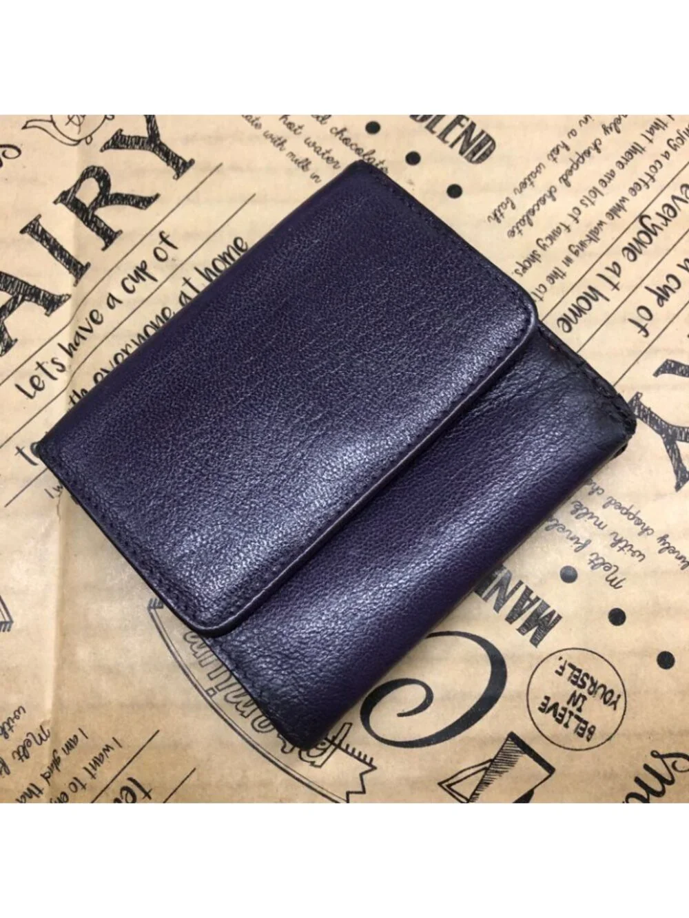 Chanel Trifold Wallet Compact CC Logo Lambskin Purple Card